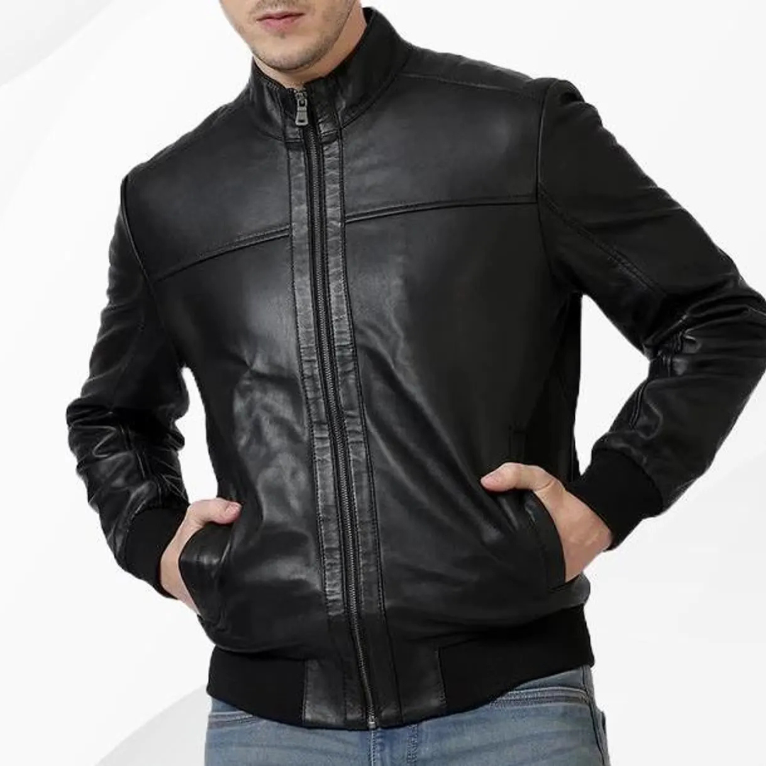 Midnight Crest Leather Bomber Jacket