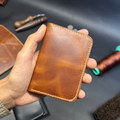 Vintage Bi-Fold Leather Slim Card Holder with invisible cash compartment
