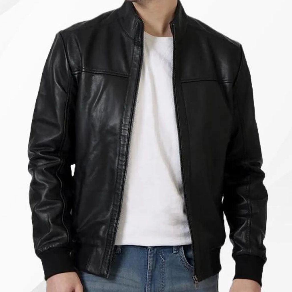 Midnight Crest Leather Bomber Jacket