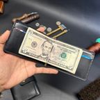Classic Black Leather Bi-Fold Wallet/ Money Clip
