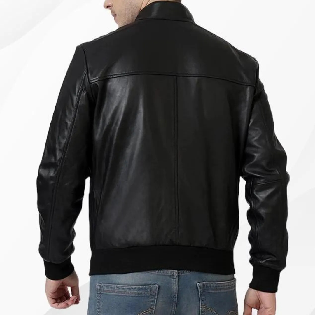 Midnight Crest Leather Bomber Jacket