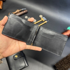 Classic Black Leather Bi-Fold Wallet/ Money Clip