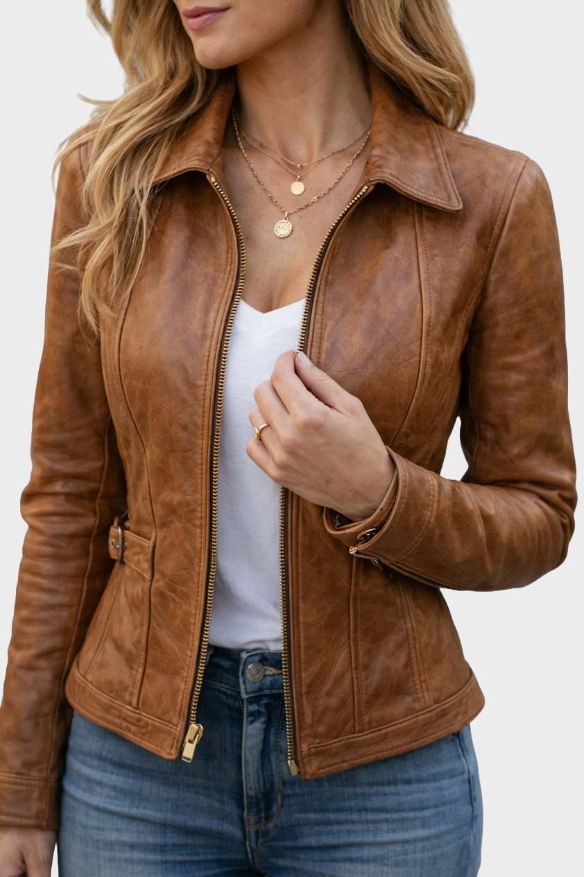 Amberline Women’s Slim-Fit Leather Jacket