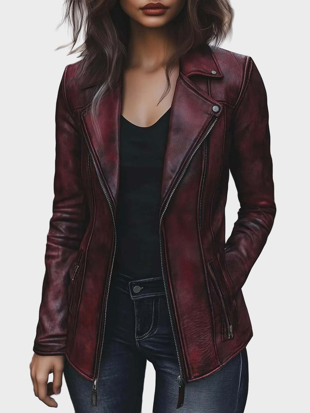Crimson Vale Women’s Long Leather Coat