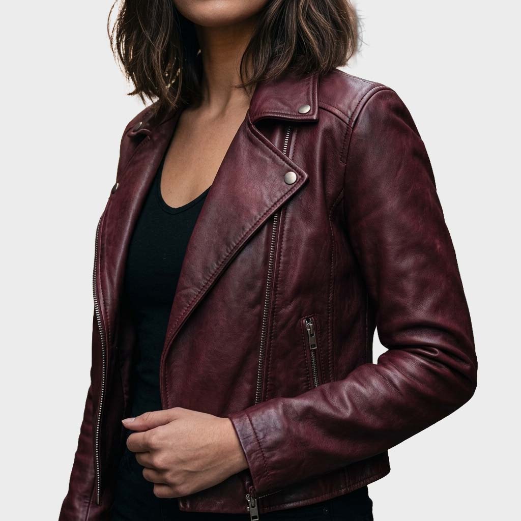 Crimson Vale Women’s Long Leather Coat