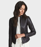 Noir Luxe Women’s Leather Coat with Fur Trim