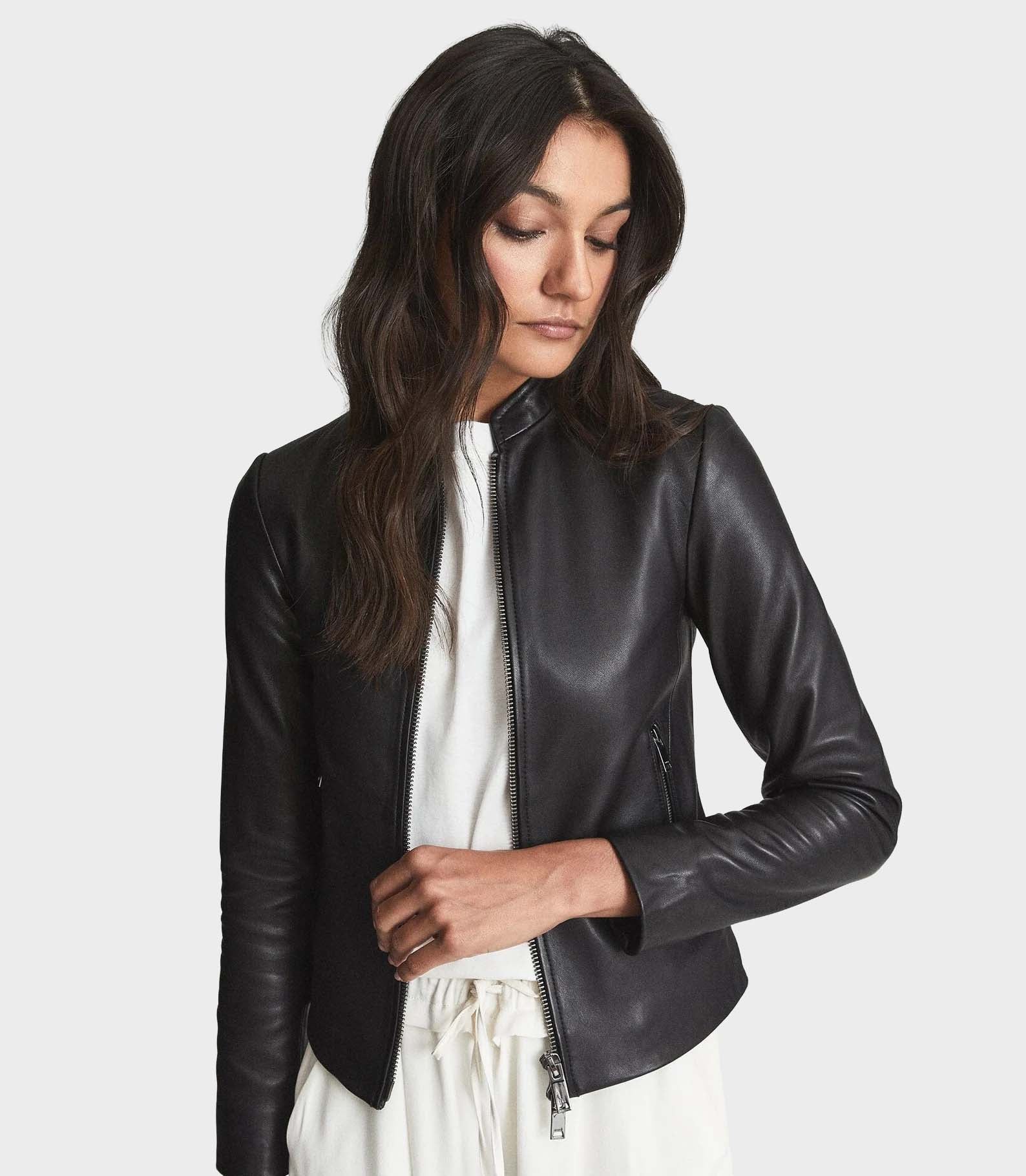 Noir Luxe Women’s Leather Coat with Fur Trim