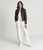 Noir Luxe Women’s Leather Coat with Fur Trim
