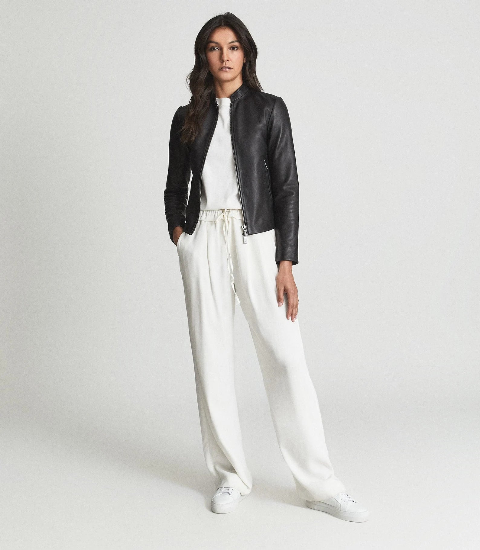 Noir Luxe Women’s Leather Coat with Fur Trim