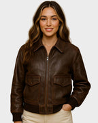 Women’s Heritage Brown Distressed Leather Biker Jacket