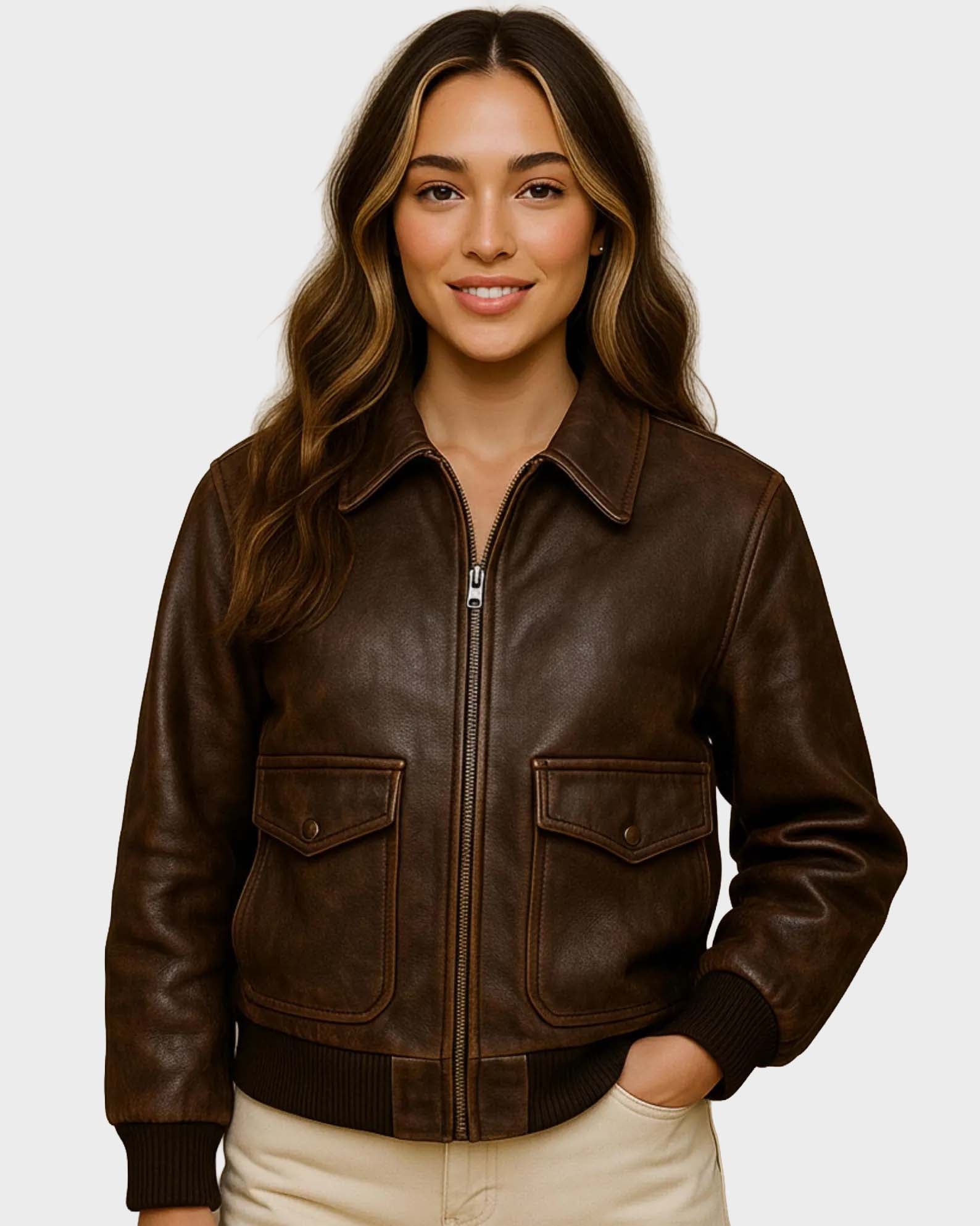 Women’s Heritage Brown Distressed Leather Biker Jacket