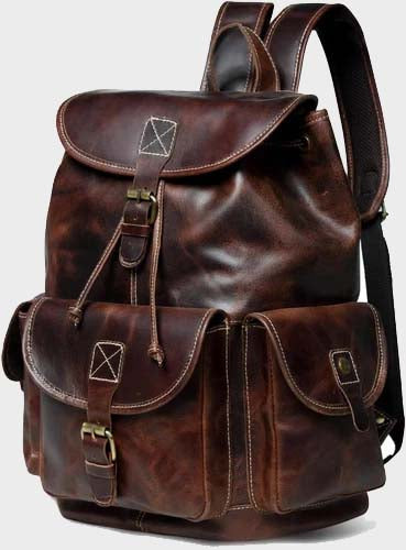 Heritage Distressed Brown Handcrafted Multi-Pocket Leather Backpack