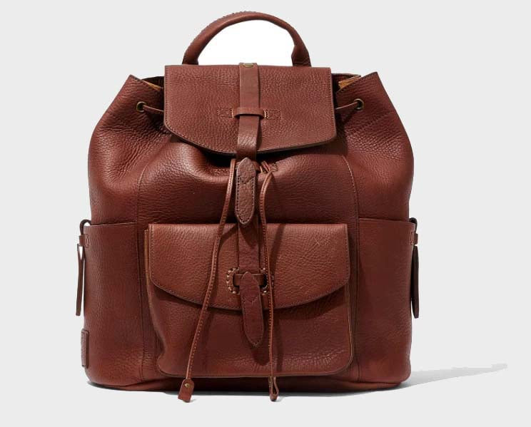 Heritage Cocoa Pebbled Leather Drawstring Backpack