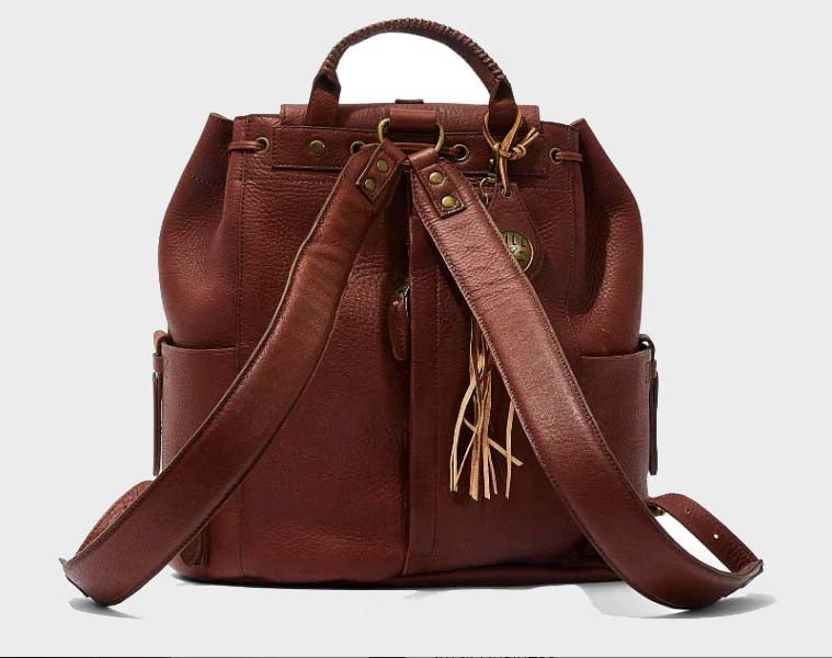 Heritage Cocoa Pebbled Leather Drawstring Backpack