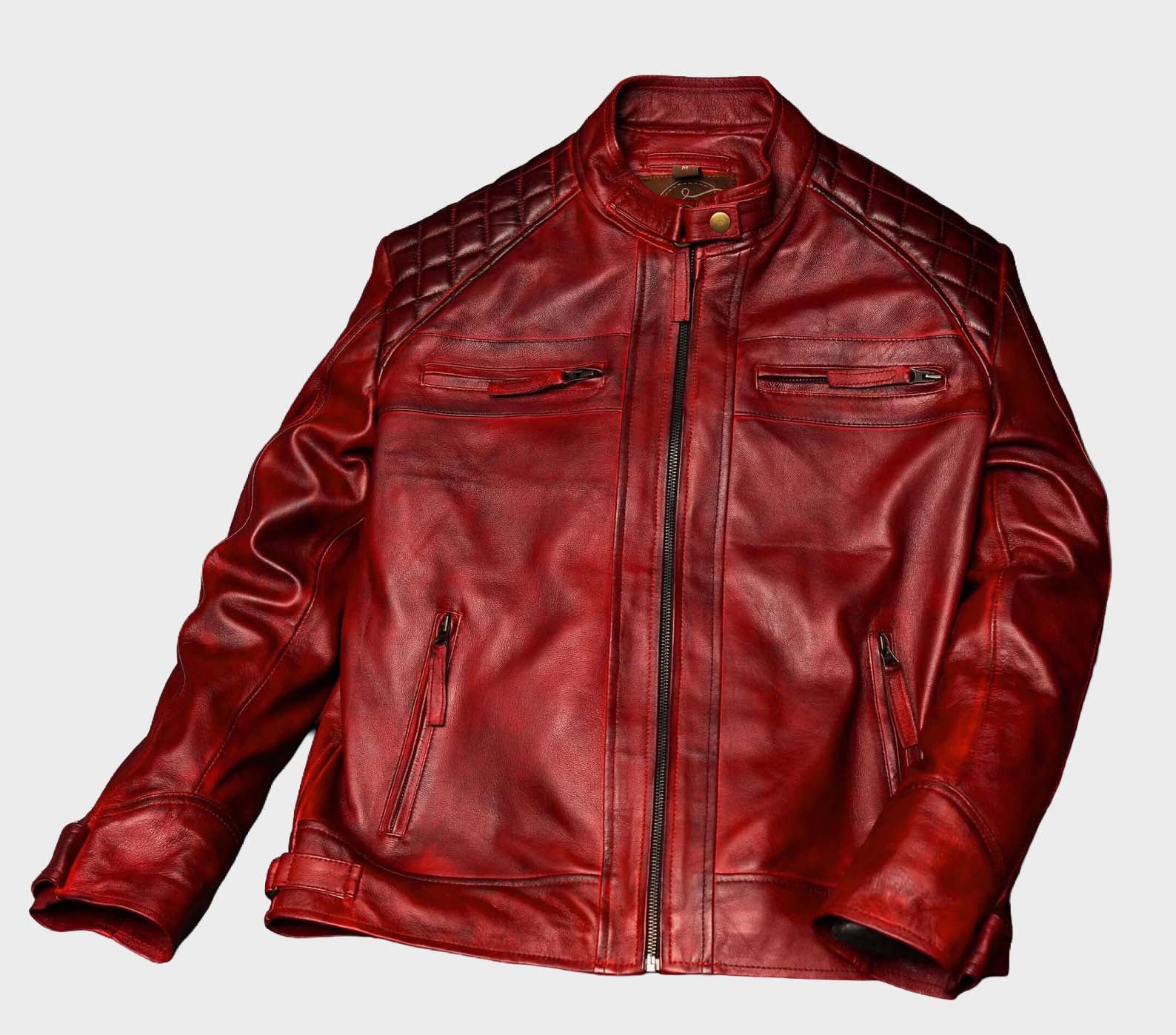 Men’s Stealth Black Grain-Textured Leather Moto Jacket