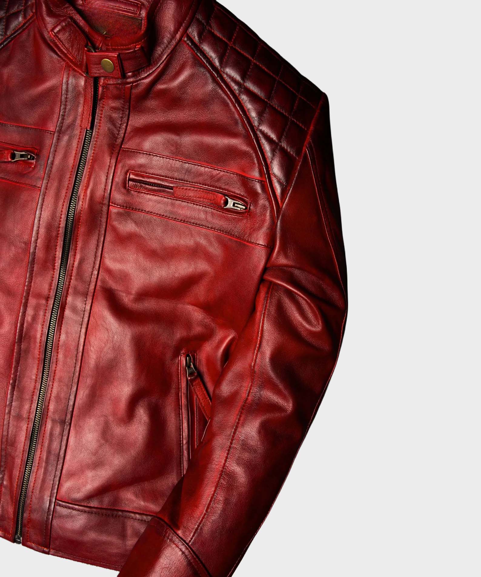Men’s Stealth Black Grain-Textured Leather Moto Jacket