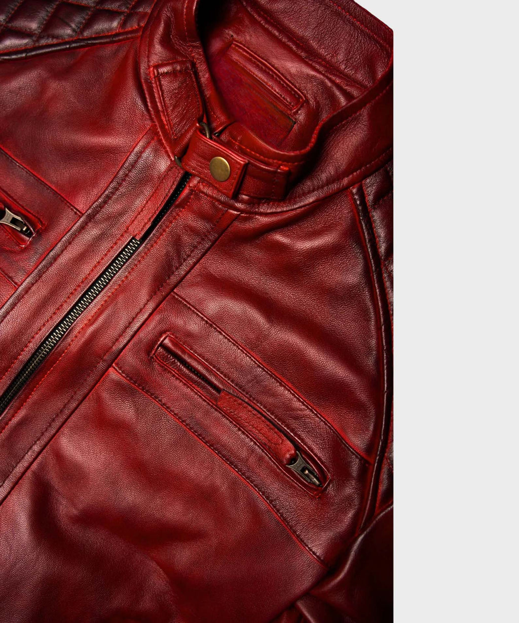 Men’s Stealth Black Grain-Textured Leather Moto Jacket