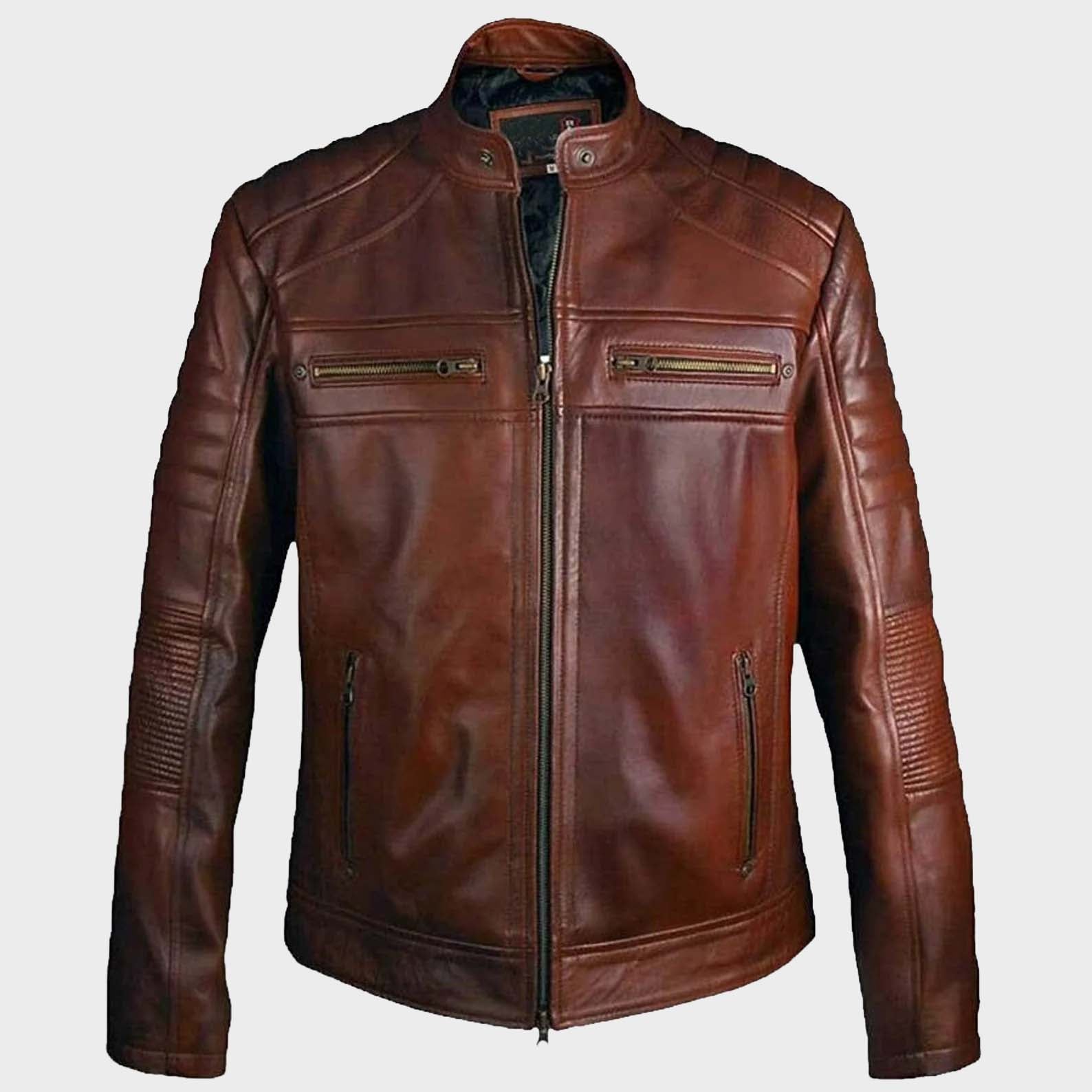 Men’s Stealth Black Slim-Fit Genuine Leather Moto Jacket