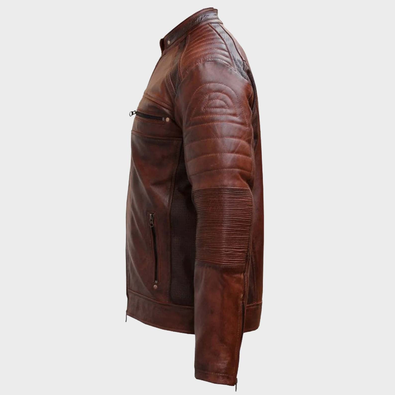 Men’s Stealth Black Slim-Fit Genuine Leather Moto Jacket
