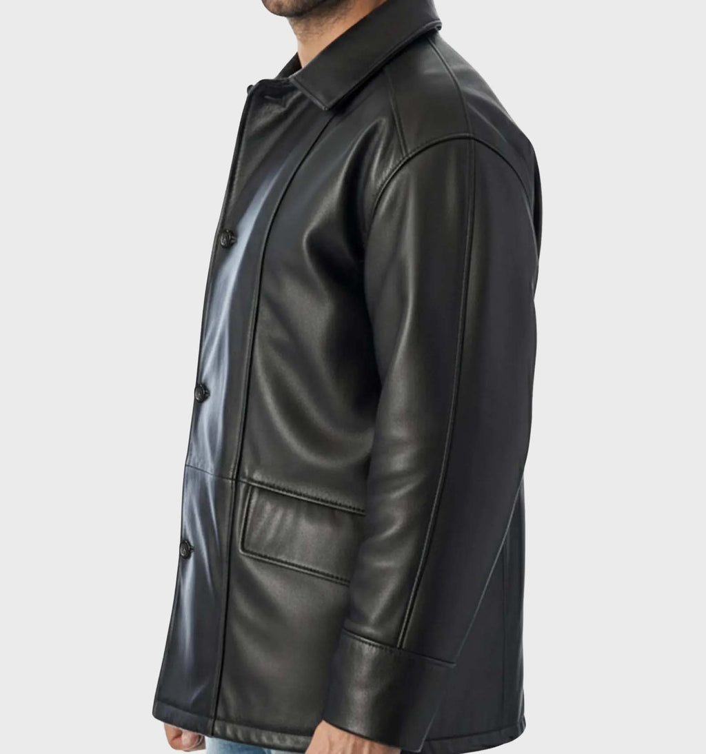 Men’s Stealth Genuine Leather Cafe Racer Jacket