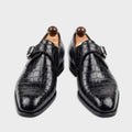 Black Croc Pattern Monk Strap Dress Shoes