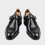 Black Croc Pattern Monk Strap Dress Shoes