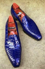 Onyx Croc-Embossed Single Monk Strap Shoes