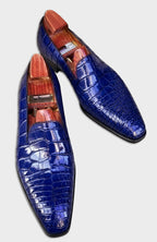 Royal Blue Croc Pattern Loafer Shoes