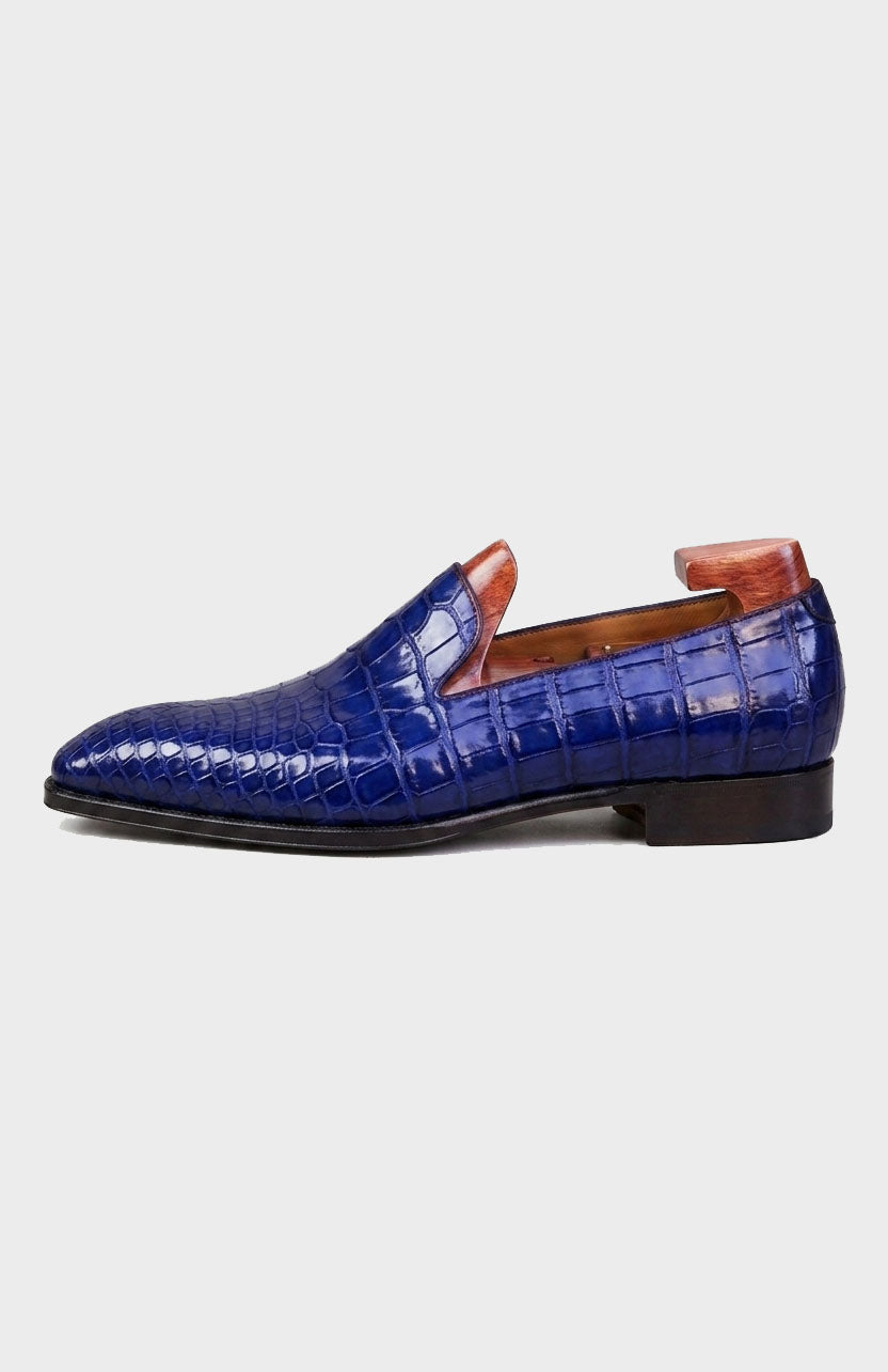 Royal Blue Croc Pattern Loafer Shoes