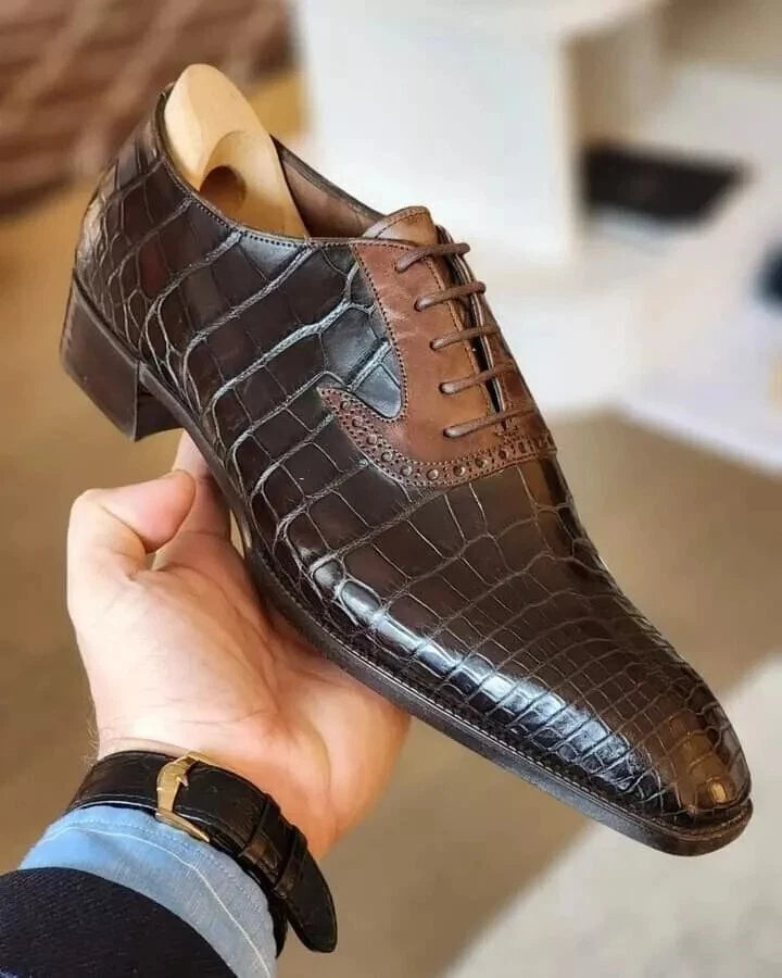 Brown Croc Pattern Oxford Dress Shoes