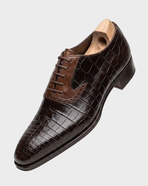 Brown Croc Pattern Oxford Dress Shoes
