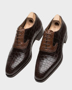 Brown Croc Pattern Oxford Dress Shoes