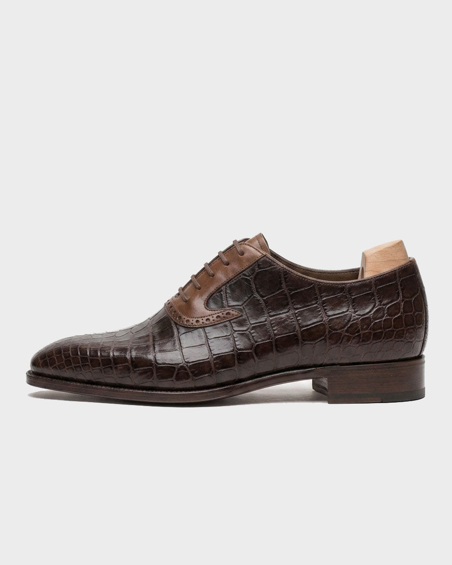 Brown Croc Pattern Oxford Dress Shoes