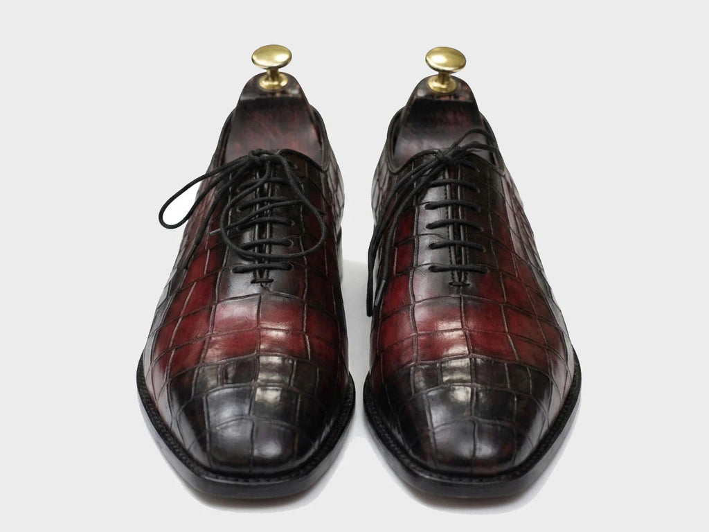Crimson Nocturne Crocodile-Embossed Oxfords