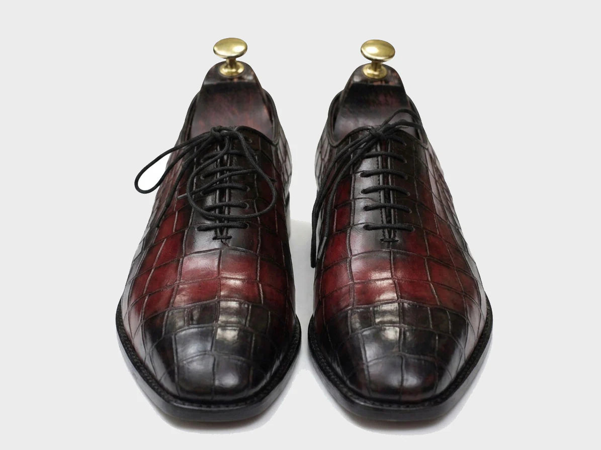 Crimson Nocturne Crocodile-Embossed Oxfords