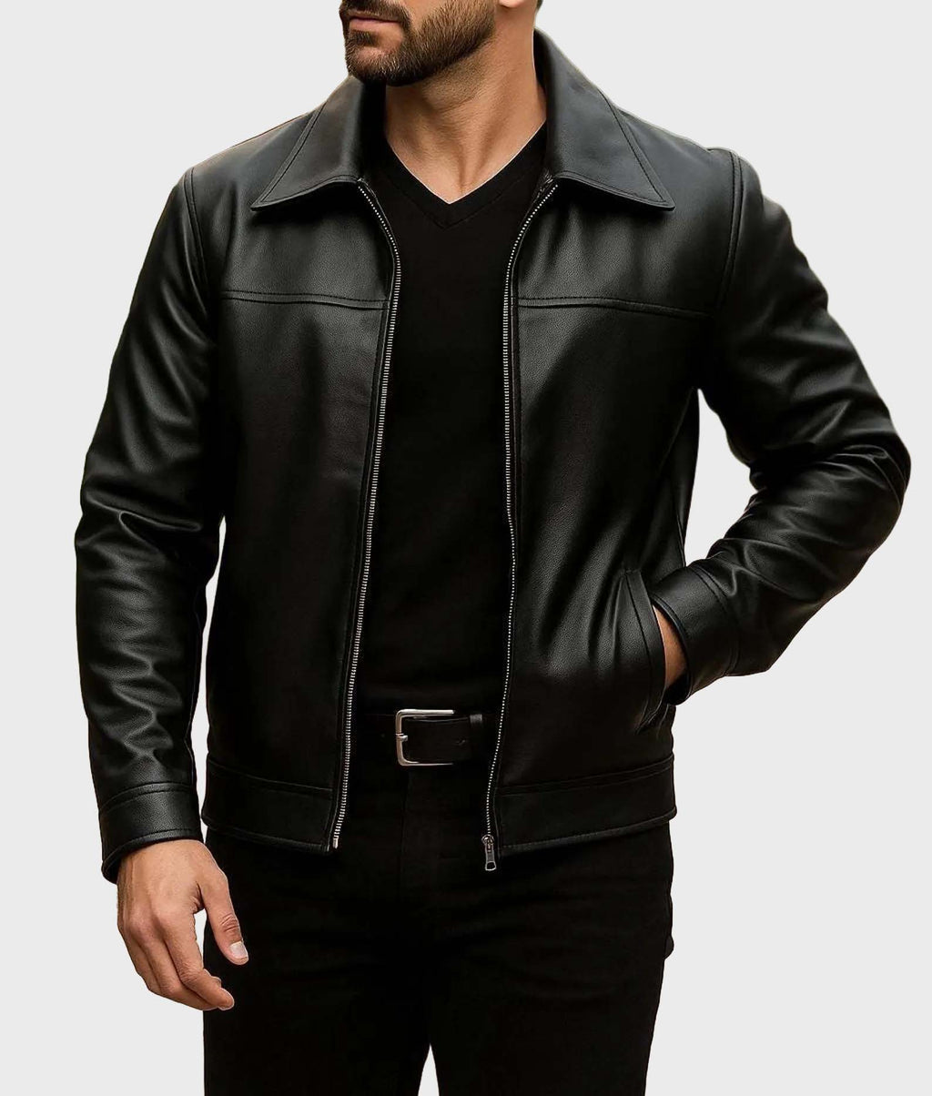 Men's Genuine Tan Leather Racer Biker Jacket