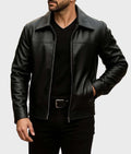 Men's Genuine Tan Leather Racer Biker Jacket