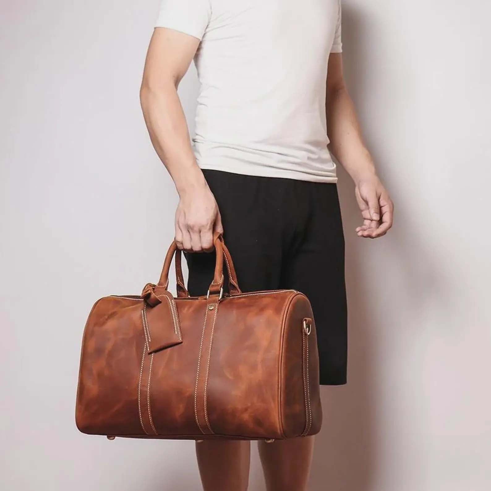 Men's Vintage Crazy Horse Leather Duffle Bag