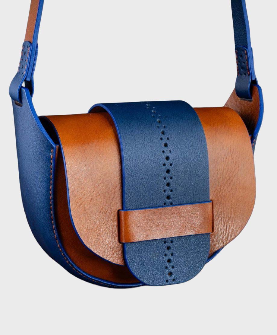 Royal Blue & Tan Saddle Crossbody Bag