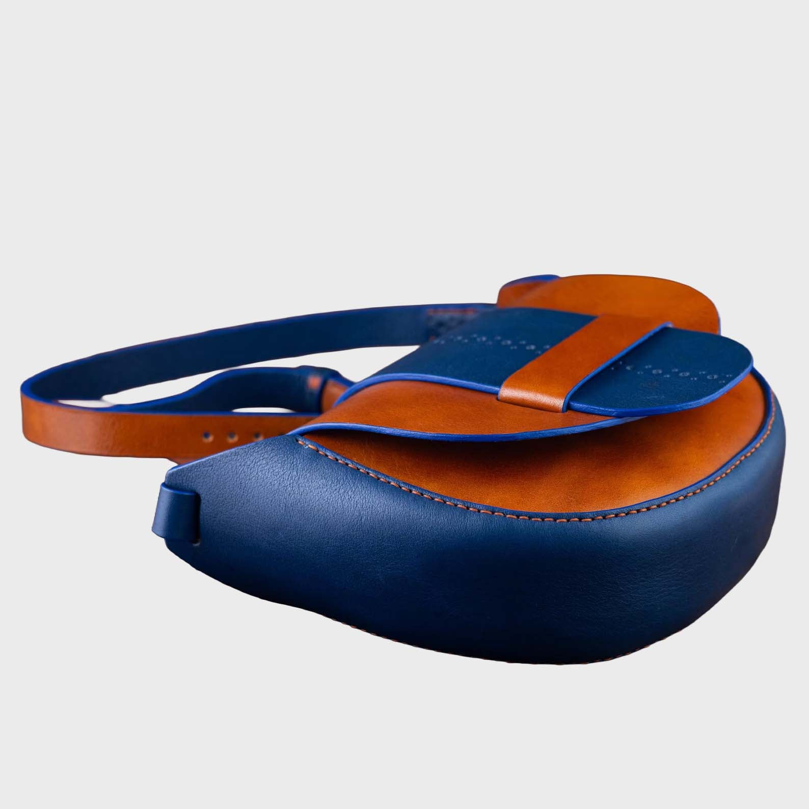 Royal Blue & Tan Saddle Crossbody Bag