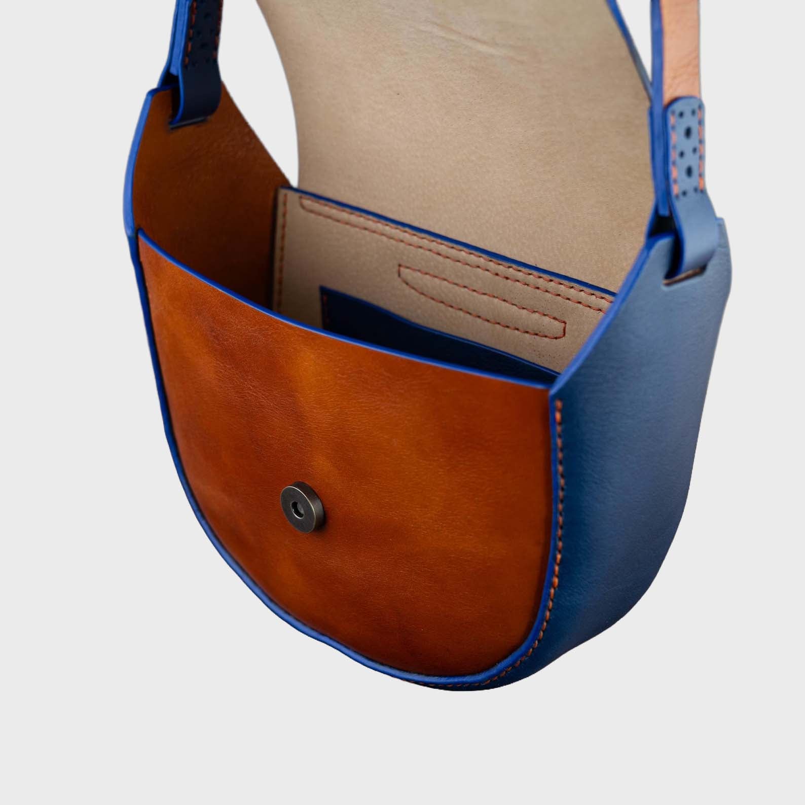 Royal Blue & Tan Saddle Crossbody Bag