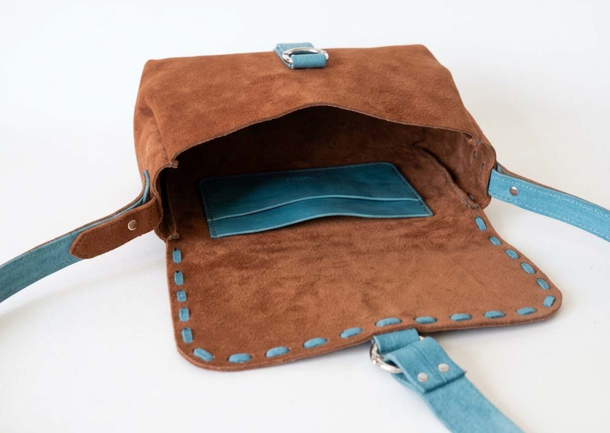 Aqua Blue Handmade Crossbody Bag
