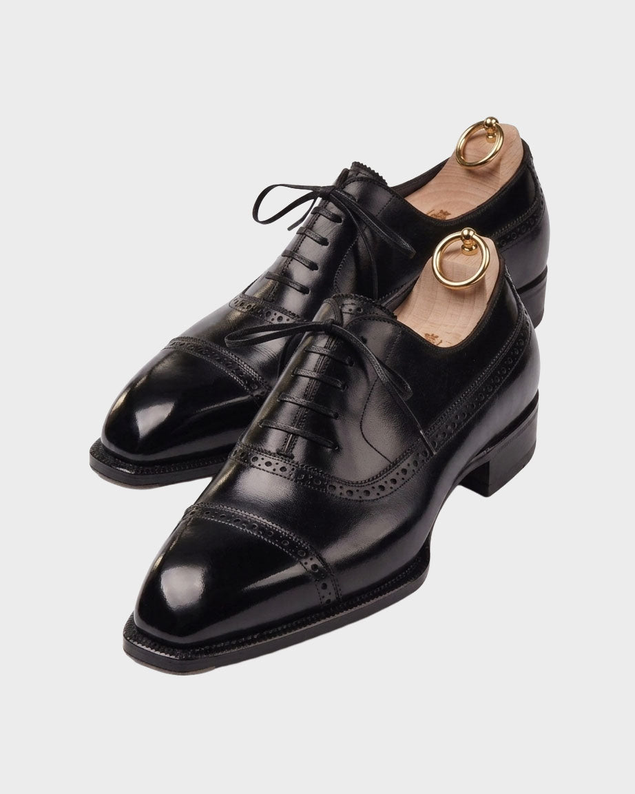 Onyx Calf Leather Goodyear-Welted Cap Toe Oxfords