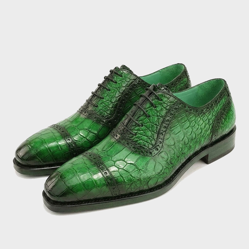 Emerald Crocodile-Embossed Oxford Brogues