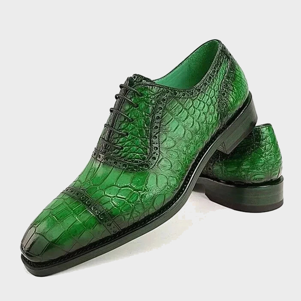 Emerald Crocodile-Embossed Oxford Brogues