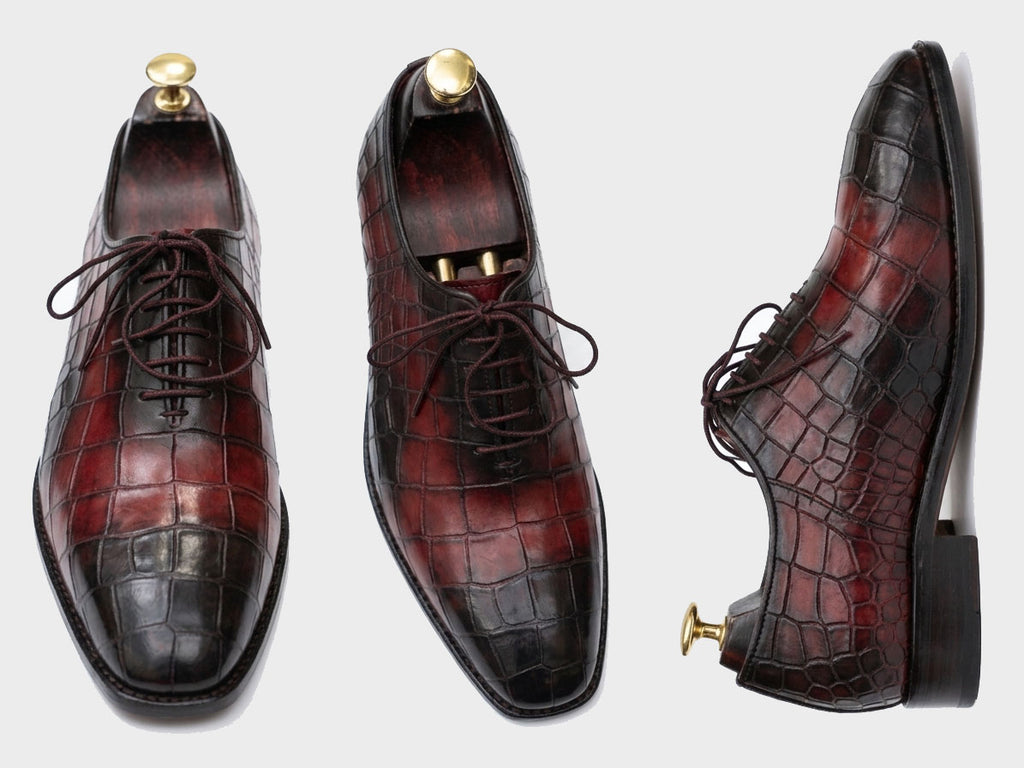 Crimson Nocturne Crocodile-Embossed Oxfords