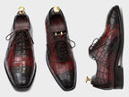Crimson Nocturne Crocodile-Embossed Oxfords
