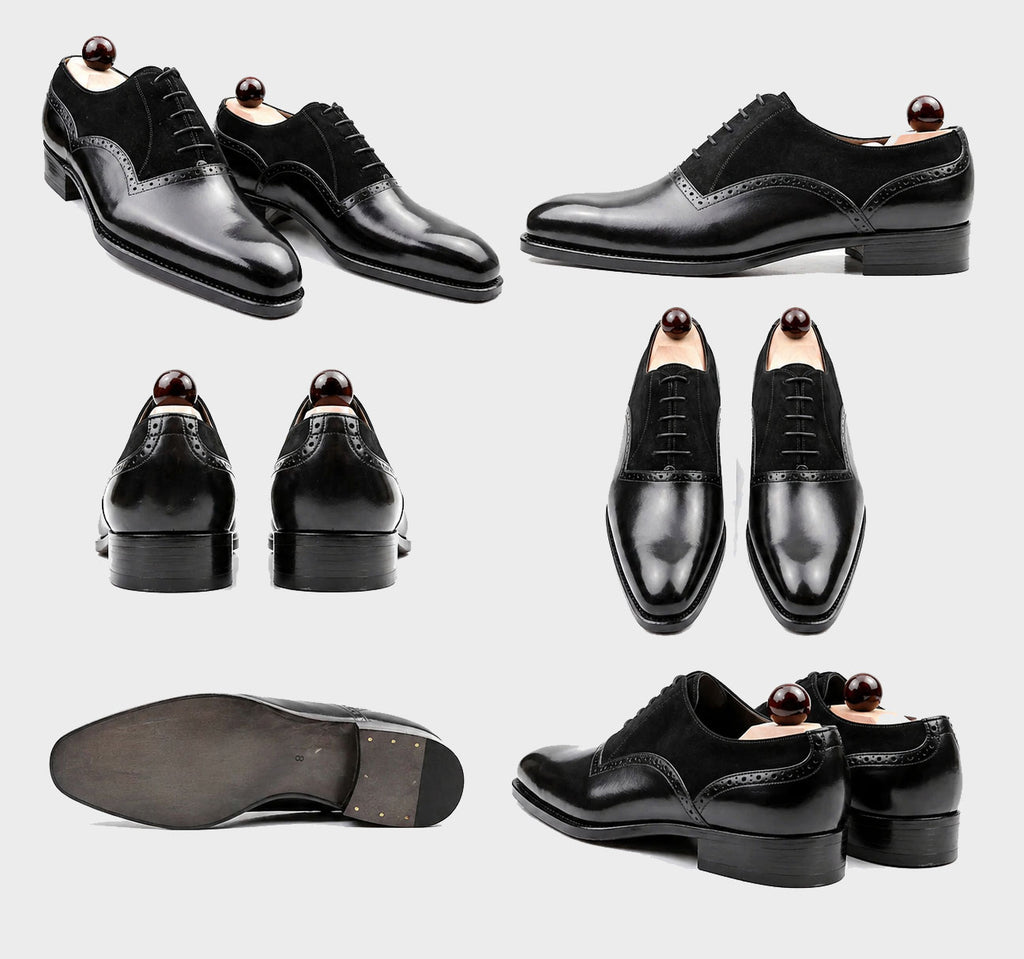 Onyx Tuxedo Velvet-Inlay Oxford Brogues