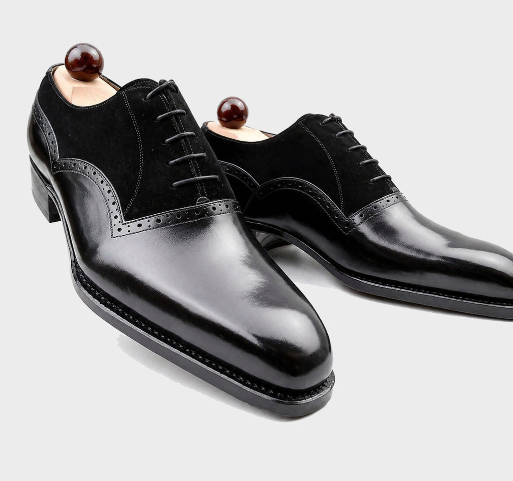 Onyx Tuxedo Velvet-Inlay Oxford Brogues