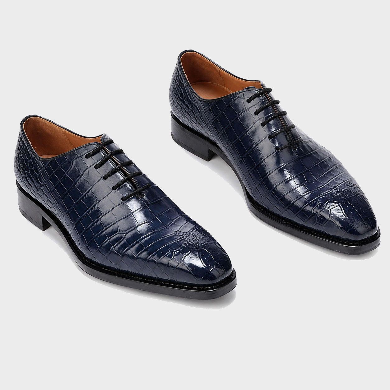 Navy Midnight Crocodile-Embossed Wholecut Oxfords
